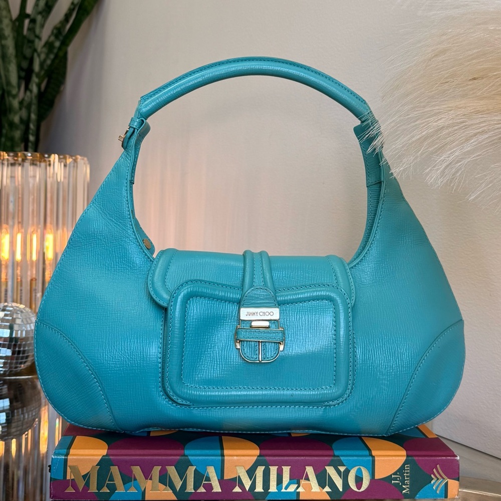 Jimmy Choo Turquoise Leather Hobo Shoulder Bag Gold Hardware - Picture 2 of 8